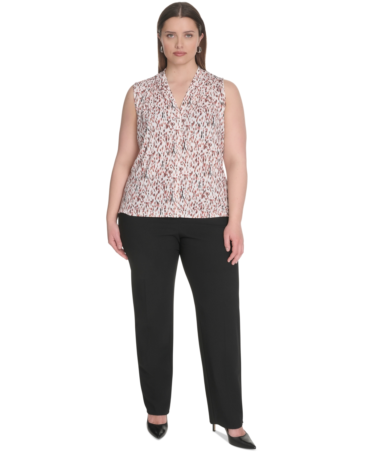 Calvin Klein Plus Size Printed Sleeveless V-neck Camisole In Multi