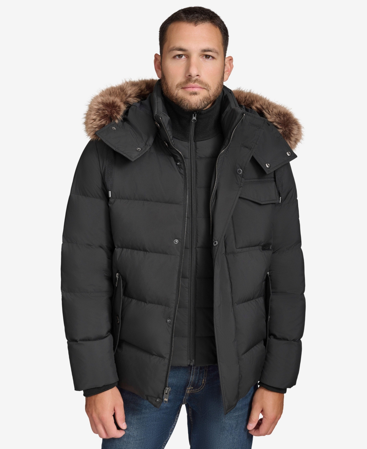Men's Forster Hooded Quitled Puffer Jacket - Black