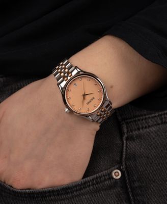 Women's Swiss Beleganza Diamond (1/20 ct. t.w.) Two-Tone Stainless Steel Bracelet Watch 32mm