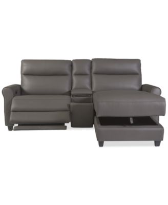 Thandler 3-Pc. Leather Chaise Sectional with 1 Storage Console, Exclusively at Macy's