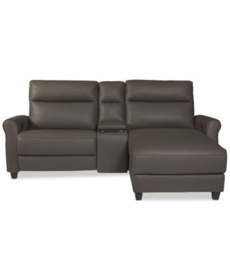 Thandler 3-Pc. Leather Chaise Sectional with 1 Storage Console