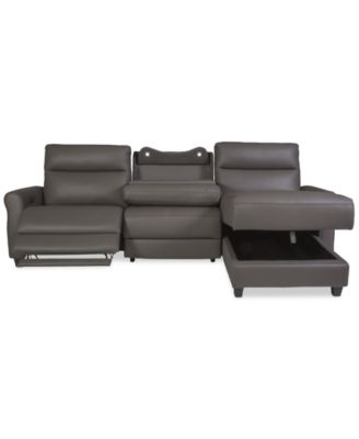 Thandler 3-Pc. Leather Chaise Sectional with 1 Drop Down Table, Exclusively at Macy's