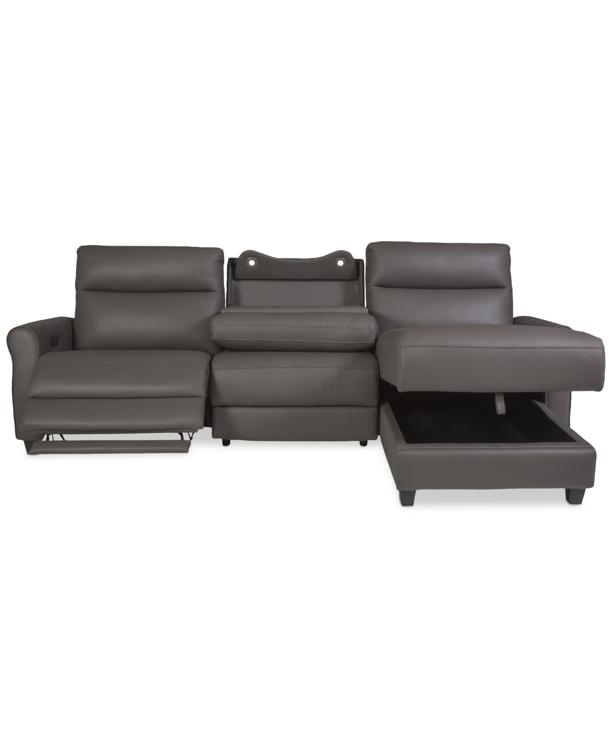 Macy's Thandler 3-pc. Leather Chaise Sectional With 1 Drop Down Table, Exclusively At