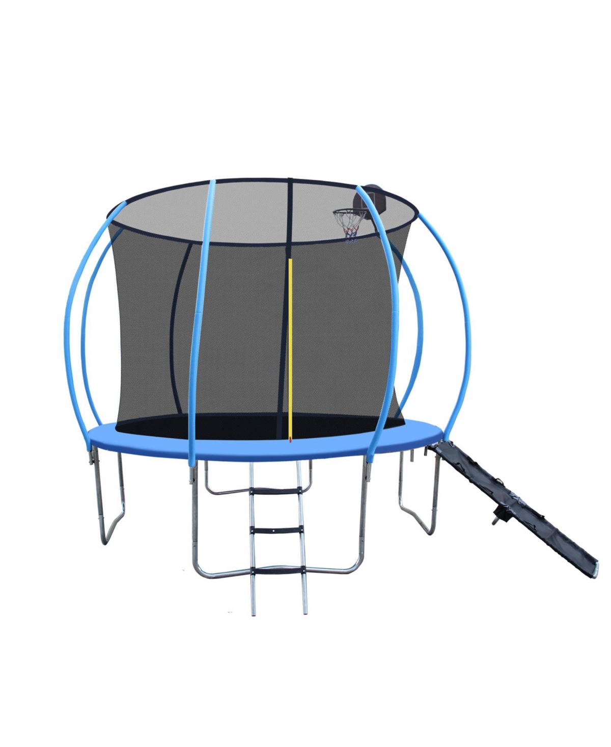 12FT Trampoline with Enclosure - Recreational Trampolines with Ladder and Anti Rust Coating, Pumpkin-shaped Trampoline with Slide and Basket Board, As