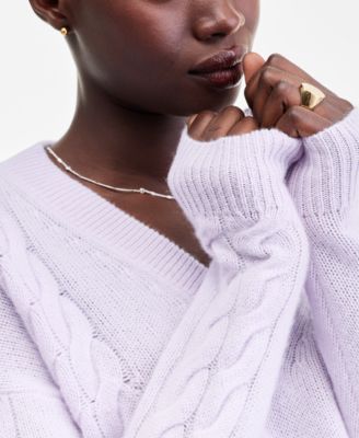 Women's 100% Cashmere Placed Cable-Knit V-Neck Sweater, Macy's Exclusive