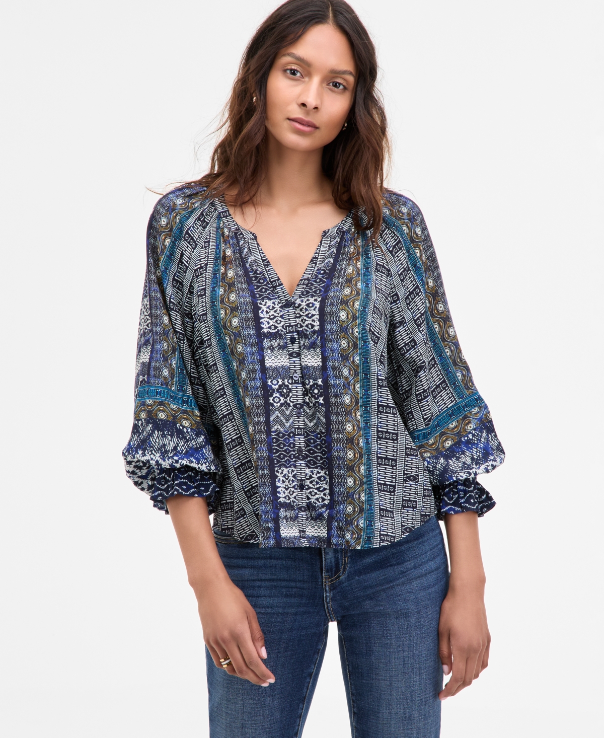Liverpool Los Angeles Three Quarter Sleeve Shibori Print Shirt In Multi