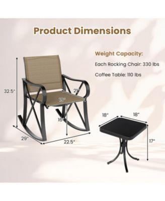 3 Piece Patio Rocking Set with Smooth Rocking Motion Outdoor Rocker Chair Bistro Set