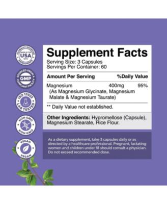 Triple Magnesium Complex | High Absorption Magnesium Taurate & Glycinate Malate Magnesium Blend for Overall Health | 180ct