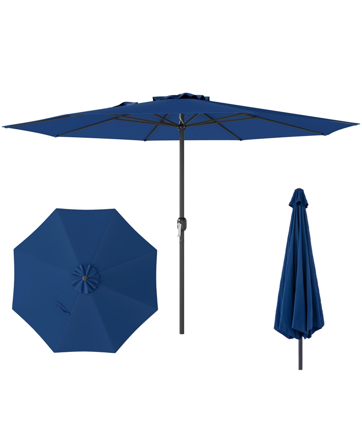12 Feet Patio Umbrella with Crank Handle and 8 Sturdy Ribs - Navy