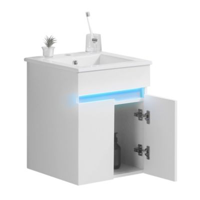 Modern Bathroom Vanity with Ceramic Sink and Automatic Lighting