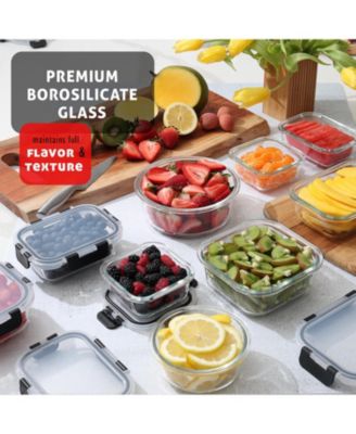 16 Airtight Leakproof Borosilicate Glass Food Storage Containers with Lids - Snap Lock Lids, Oven, Microwave &amp; Freezer Safe