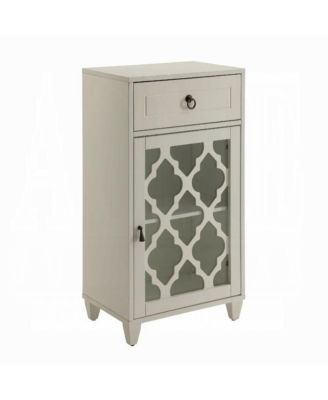 Fret Work Glass Door Cabinet with Decorative Accents and Storage