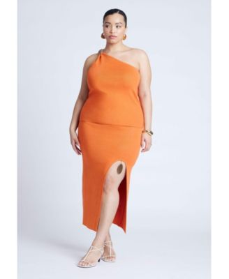 Women's Plus Size Knit Skirt With Slit And Hardware