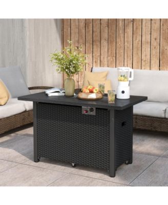 50000 BTU 2 Inch ropane Gas Fire Pit Table with Wind Guard and Glass Rocks