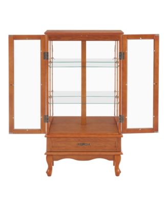 Glass Lighted Curio Cabinet with Adjustable Shelves (OAK)