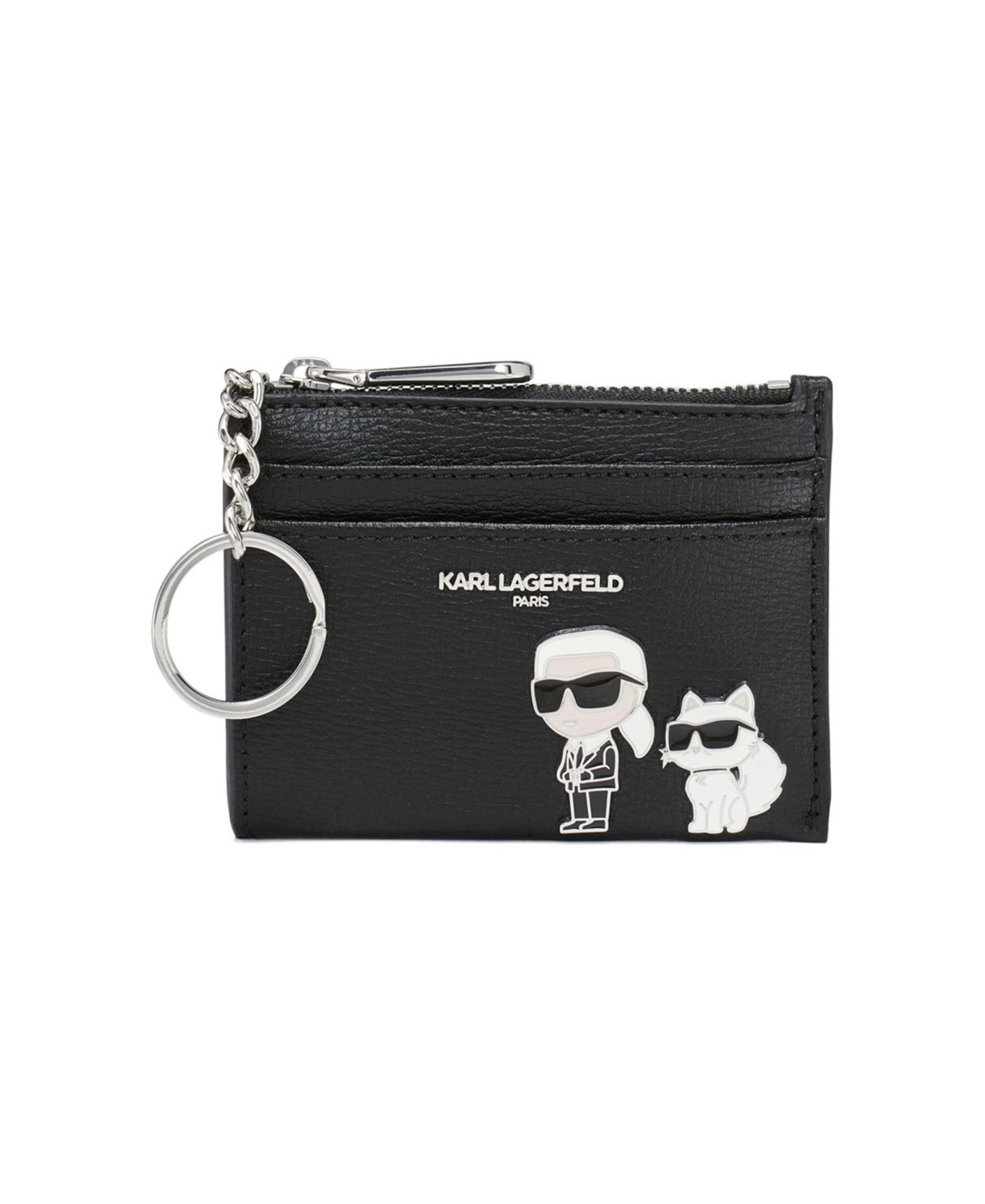 Женский кошелёк KARL LAGERFELD PARIS Key Ring Card Case Wallet, цвет: Чёрный комбинированный — фото 1