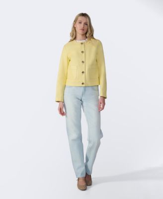 Women's Cropped Leather Jacket With Gold Buttons, Created for Macy s