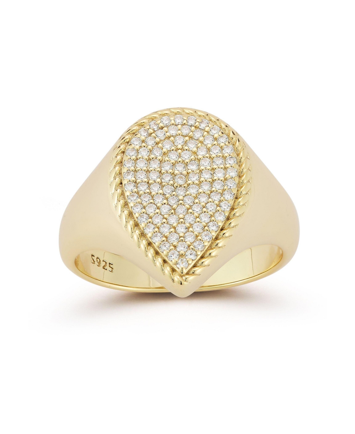 Sterling Silver Pave Pear Signet Ring - Gold