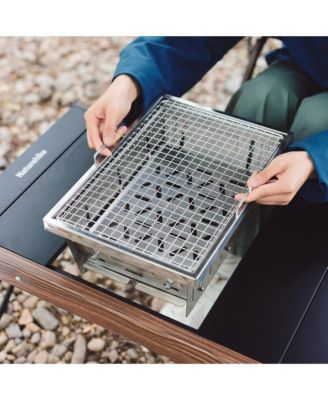 Camping Charcoal Grill for IGT Table, Folding Barbecue Grill with Tongs & Carry Bag, Portable BBQ Grill for Outdoor Car Camping Cooking Tailgating