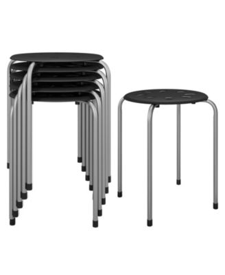 17.5 Inch Set of 6 Portable Plastic Stack Stools with Metal Frame