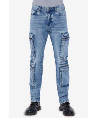 Men's All Over Zipper Cargo Pocket Straight Fit Fashion Jeans