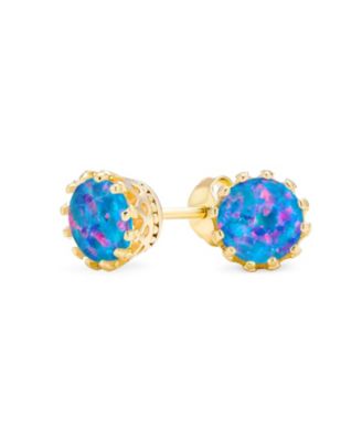 Bling Jewelry Crown Set Opal Solitaire Stud Earrings in Rose Gold Plated Sterling Silver 6MM - Dark blue