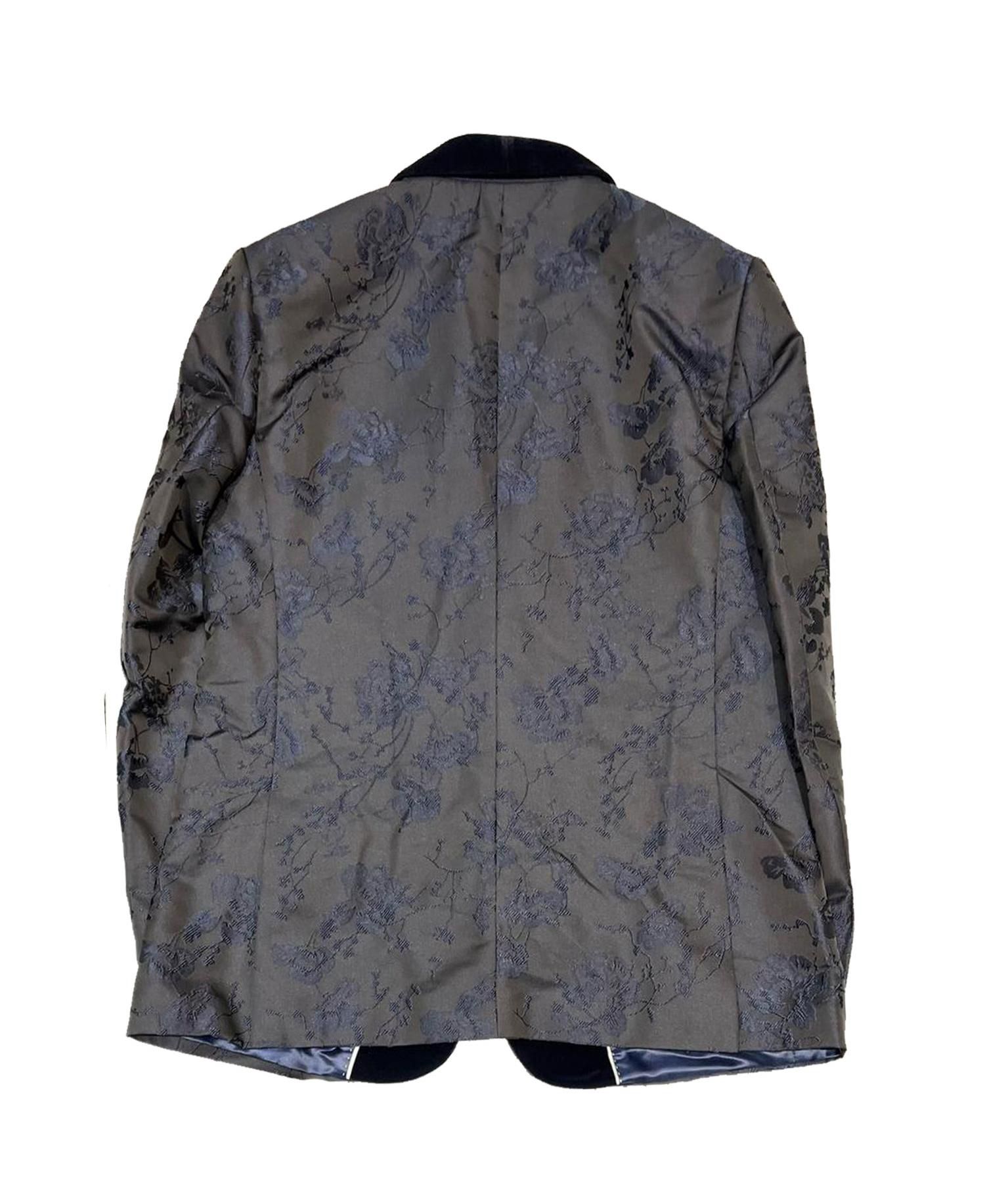 Boys Navy Slim Fit Floral Shawl Collar Blazer
