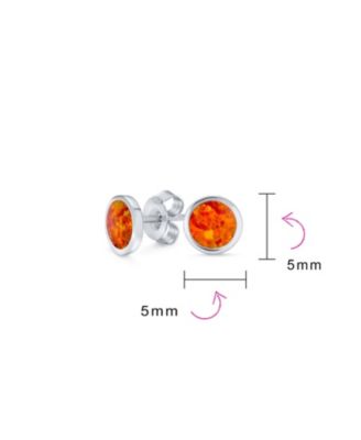 Classic Iridescence Bezel Setting Flat Round Circle Created Fire Opal Stud Earrings Plated .925 Sterling