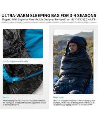 Ultralight Down Sleeping Bag, 650FP, 3-4 Season, Adults, 32-42, Waterproof, Compact, Camping, Hiking