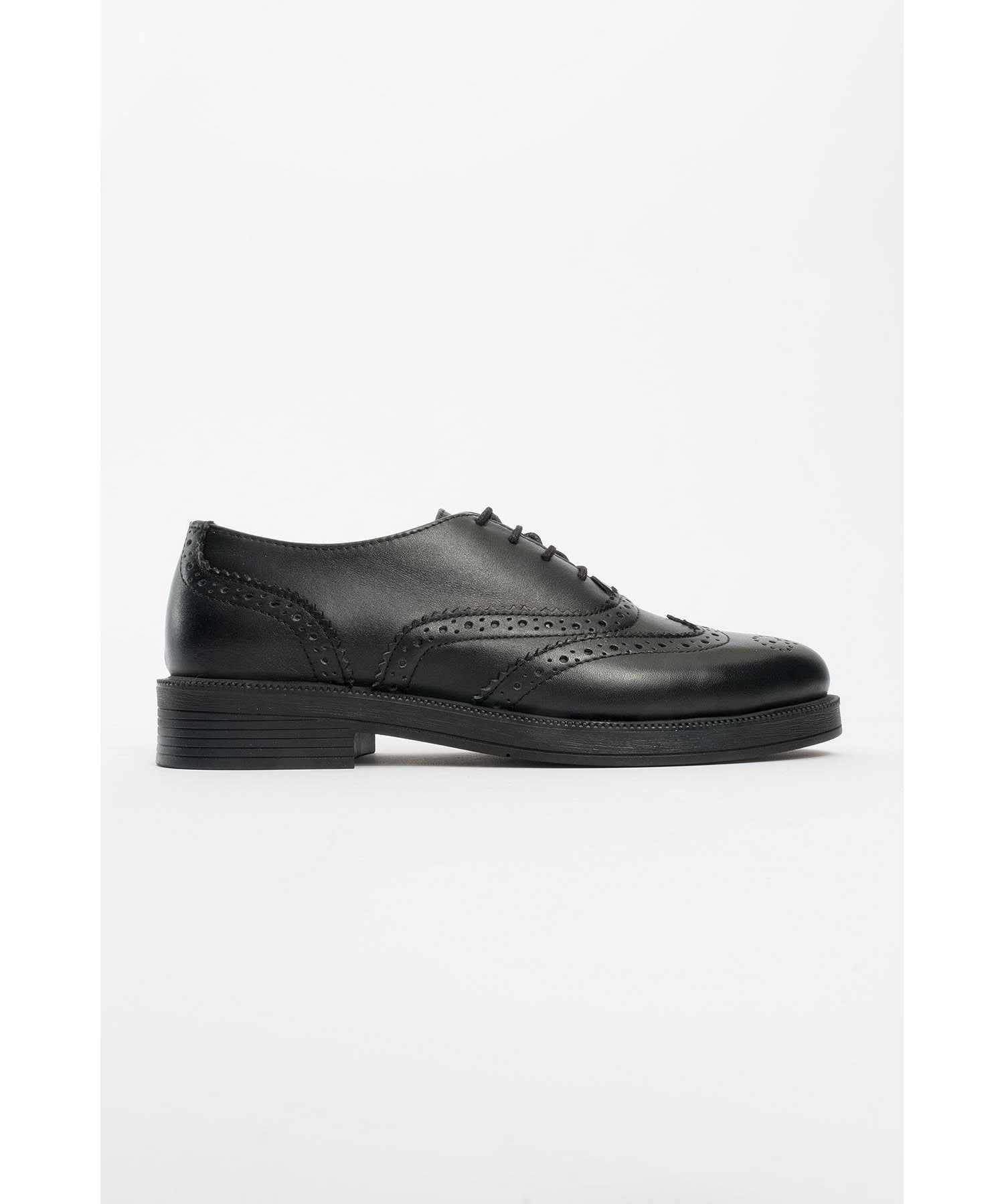 Women's Lace-Up Leather Oxford with Block Heel
