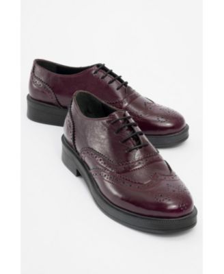 Women's Lace-Up Leather Oxford with Block Heel