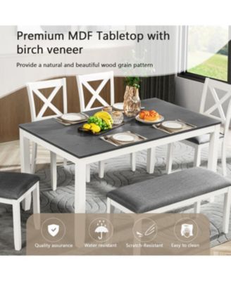 6-Piece Grey & White Dining Set with Bench