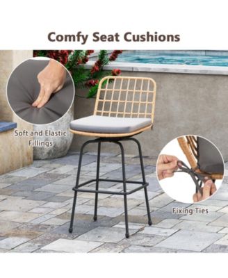 Patio Swivel Barstools Set of 2 with Soft Seat Cushions