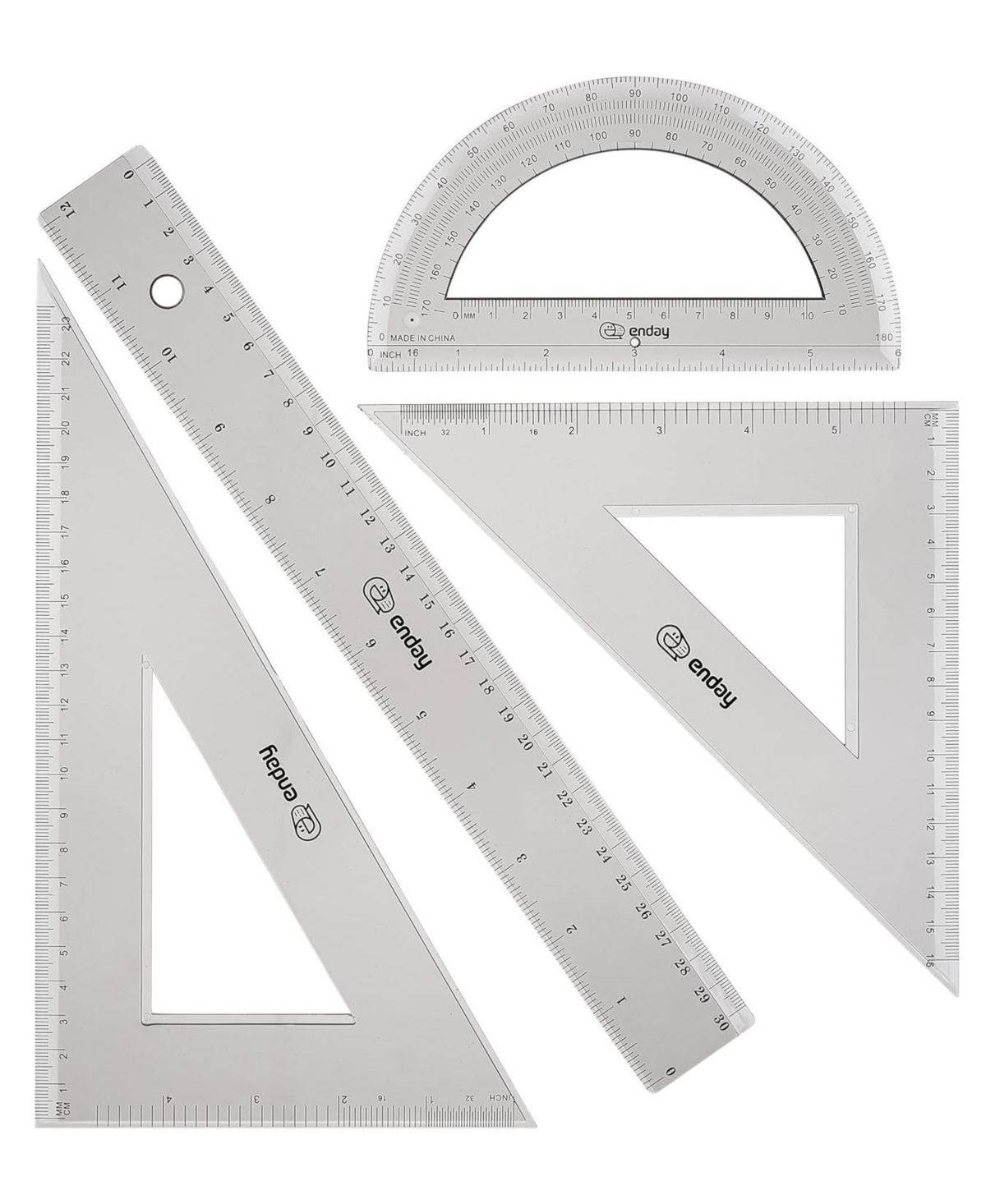 Geometry Plastic Ruler Set, Clear 12 inch/ 30 cm Straight Ruler, Triangle Rulers, Protractor Ruler Tool Set, Transparent School and Office Supplies Ma