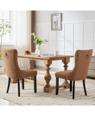 Nikki Tufted Upholstered Linen Dining Chair with Nailhead Trim, 2-Piece Set in Coffee