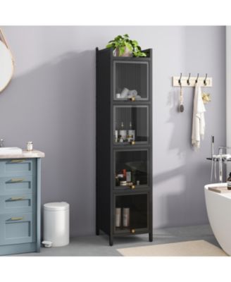 Modern 4-Tier Glass Door Cabinet with 5-Tier Storage for Home