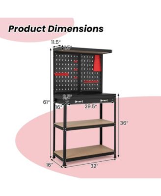 Tool Storage Workbench with Pegboard with 14 Hanging Accessories for Garage