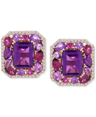 Amethyst (6-1/5 ct. t.w.), Rose de France Amethyst (1-5/8 ct. t.w.) & Diamond (1/2 ct. t.w.) Halo Stud Earrings in 14k Rose Gold
