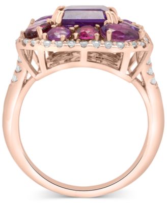 Amethyst (4-1/6 ct. t.w.), Rose de France Amethyst (7/8 ct. t.w.) & Diamond (1/2 ct. t.w.) Halo Ring in 14k Rose Gold