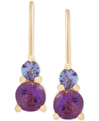 Amethyst (1/2 ct. t.w.) & Tanzanite (1/6 ct. t.w.) Leverback Hoop Earrings in 10k Gold