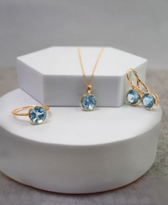 Sky Blue Topaz Bezel Circle Drop Earrings (7-1/2 ct. t.w.) in 14k Gold