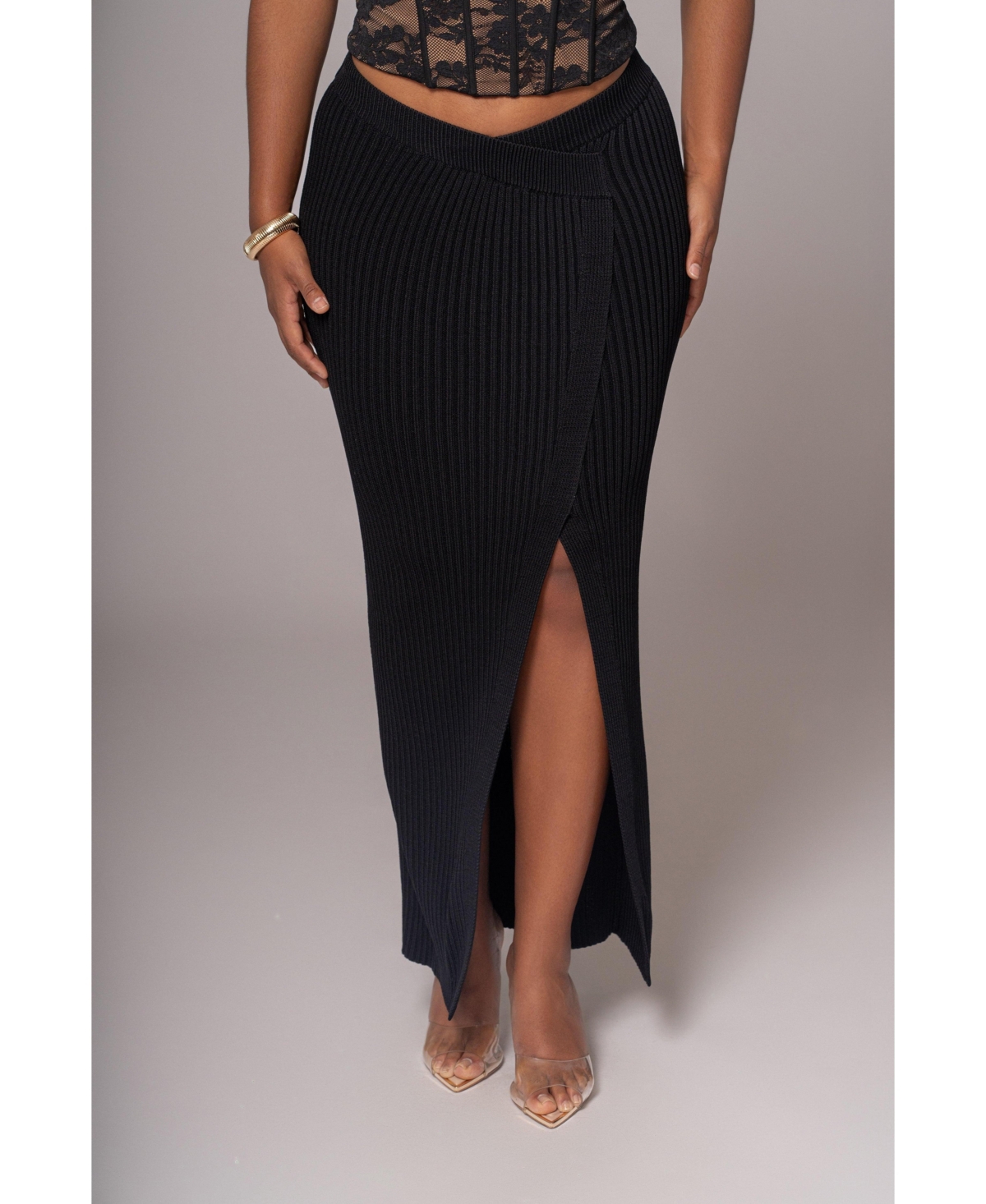 Women's Hamptons Ribbed Slit Skirt - Black