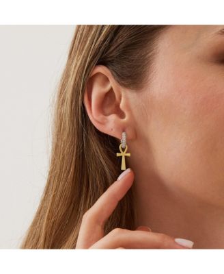 Sterling Silver Egyptian Ankh Zirconia Hoop Earring