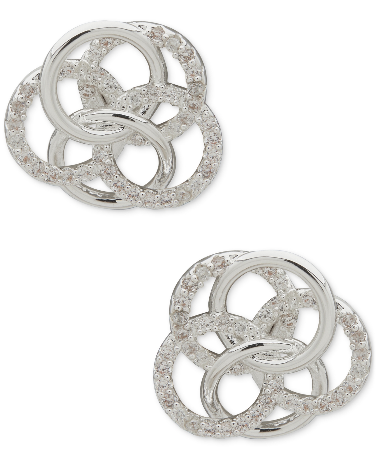 Silver-Tone Pave Interlocking Ring Stud Earrings - Crystal