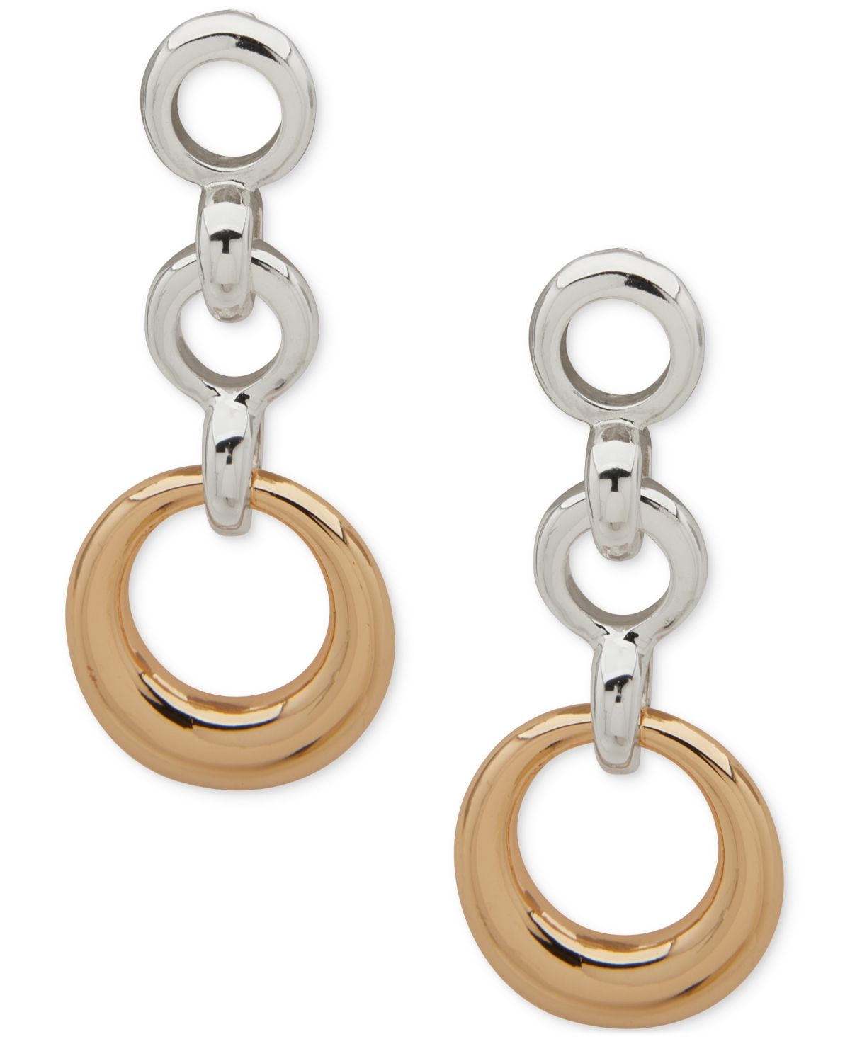 Two-Tone Linked Ring Linear Drop Earrings - T-Tone