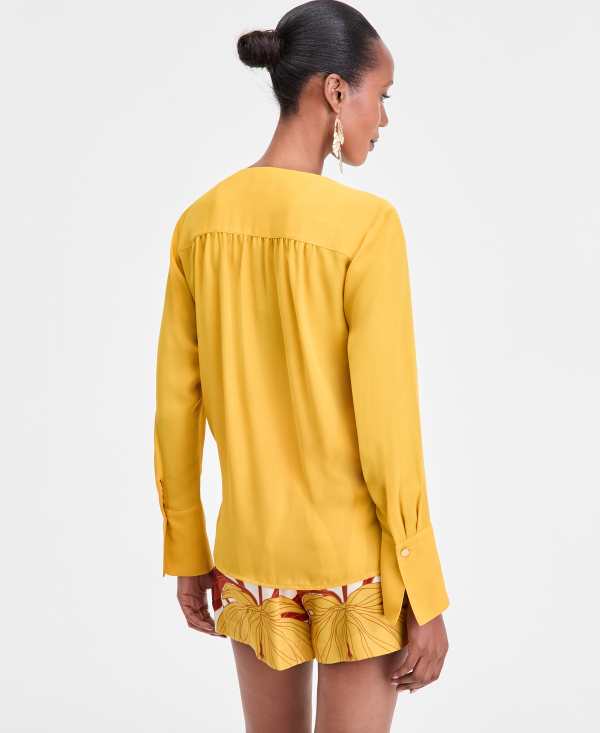 Inc International Concepts Women's Surplice Long-sleeve Blouse, Exclusively At Macy's In Yellow