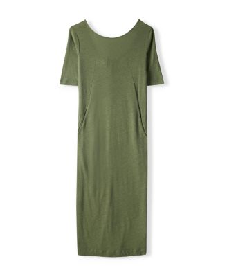 Women's Linen Blend Button Back Midi Dress