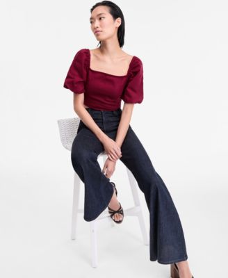 Women's Puff-Sleeve Crop Top, Exclusively at Macy's