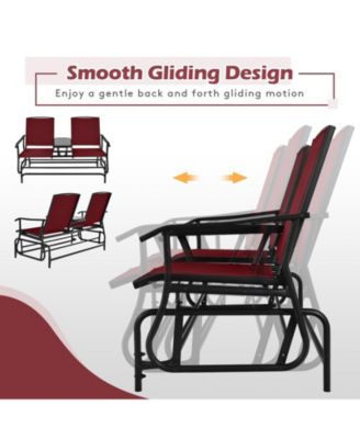 2-Person Double Rocking Loveseat with Mesh Fabric and Center Tempered Glass Table