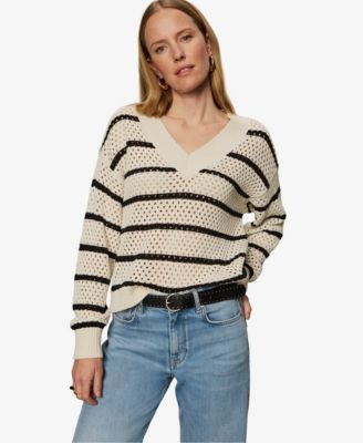 Women's Airy Openwork V-Neck Sweater